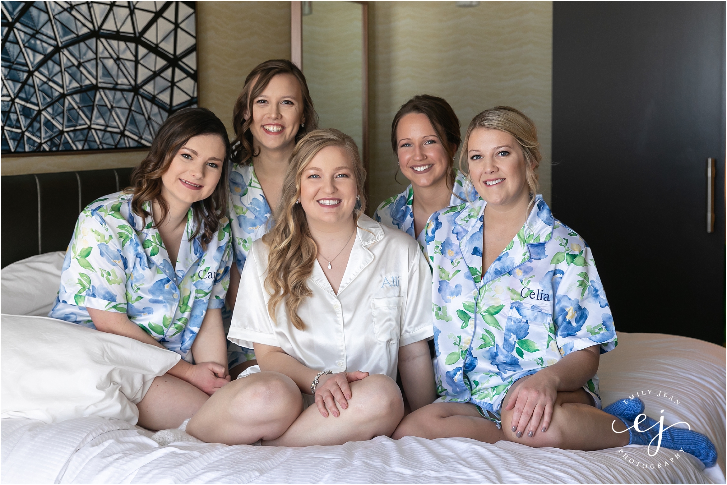 bridesmaids in pajamas at milwaukee hotel