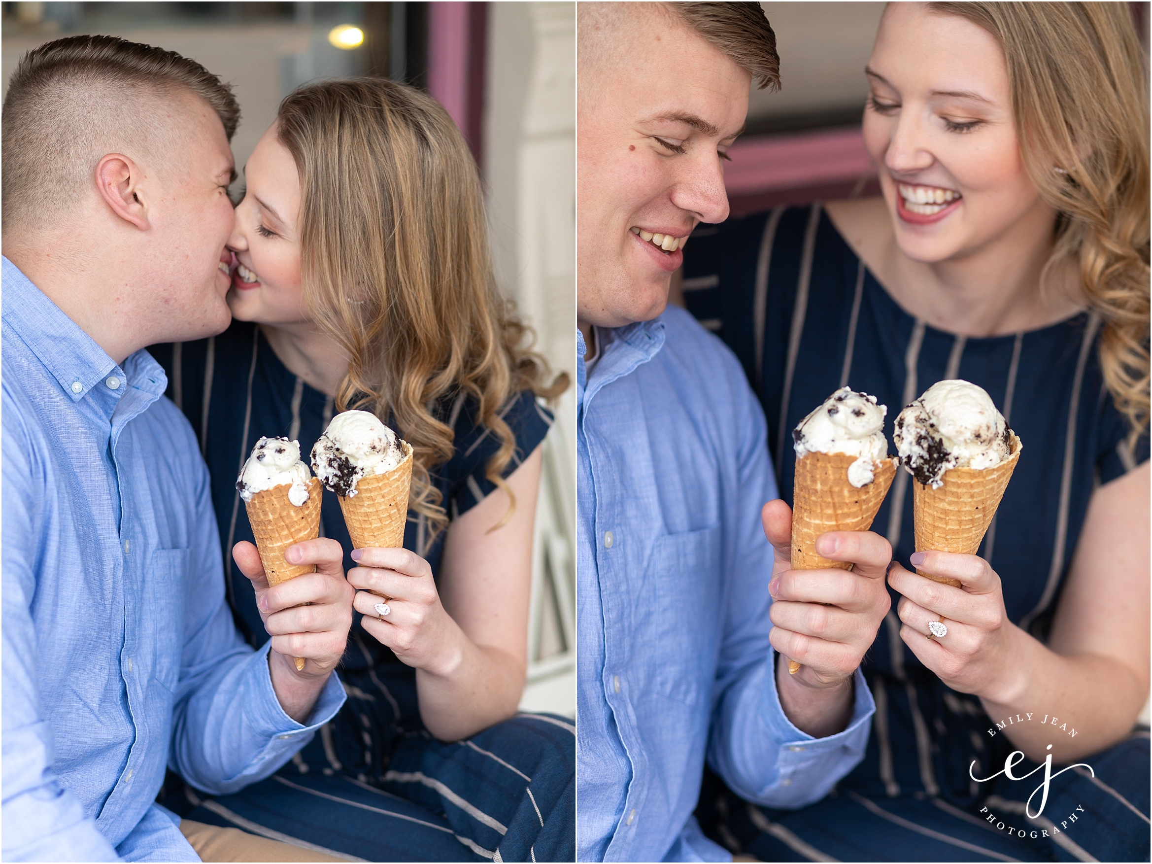 Engaged Couple eating ice cream Downtown La Crosse