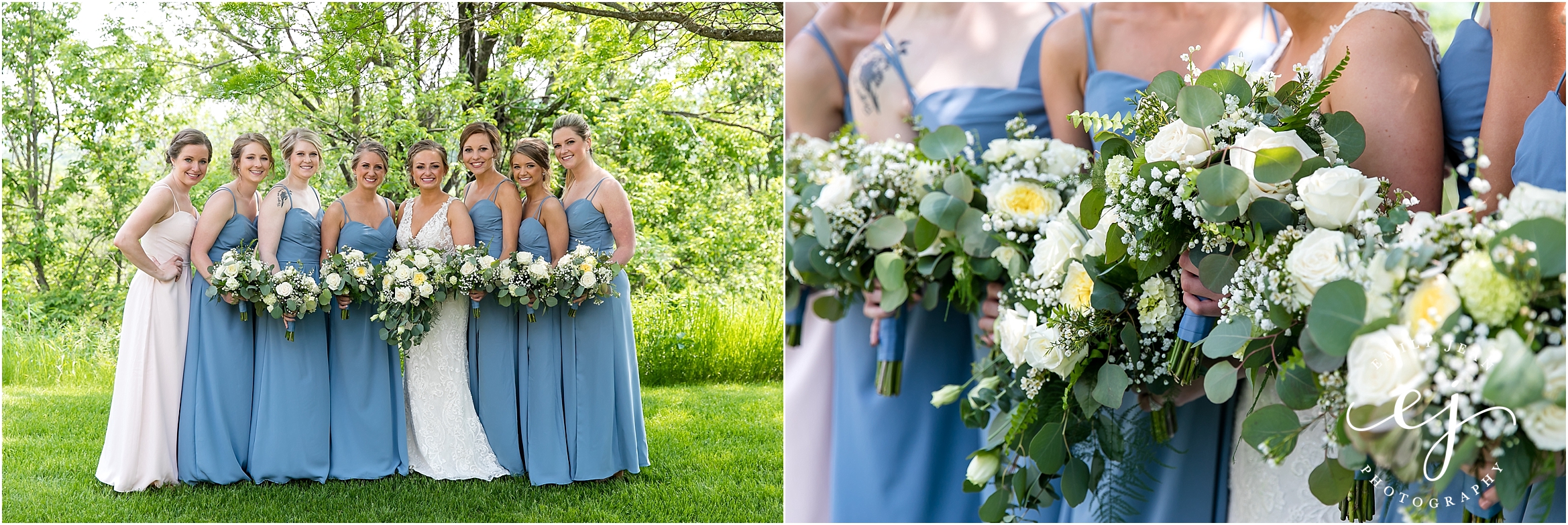 Stoney Creek Wisconsin Summer Wedding bridesmaids blue dresses