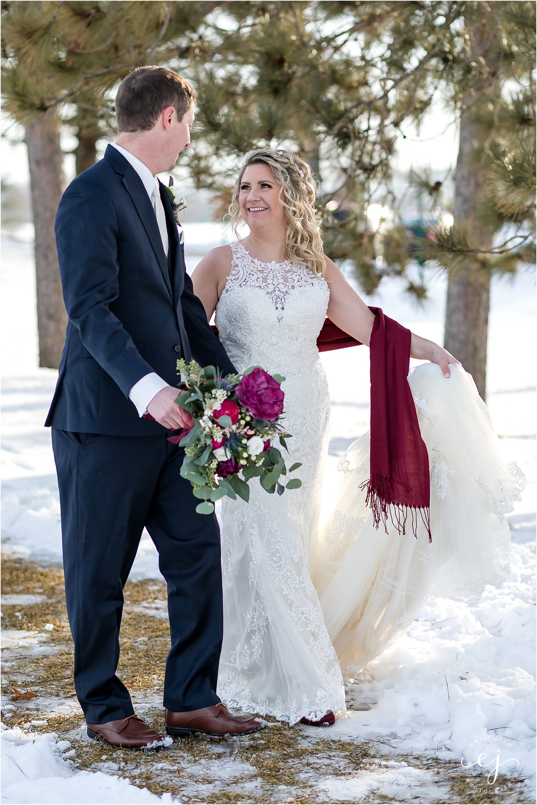 La Crosse Wisconsin Winter Wedding Bergundy Snow