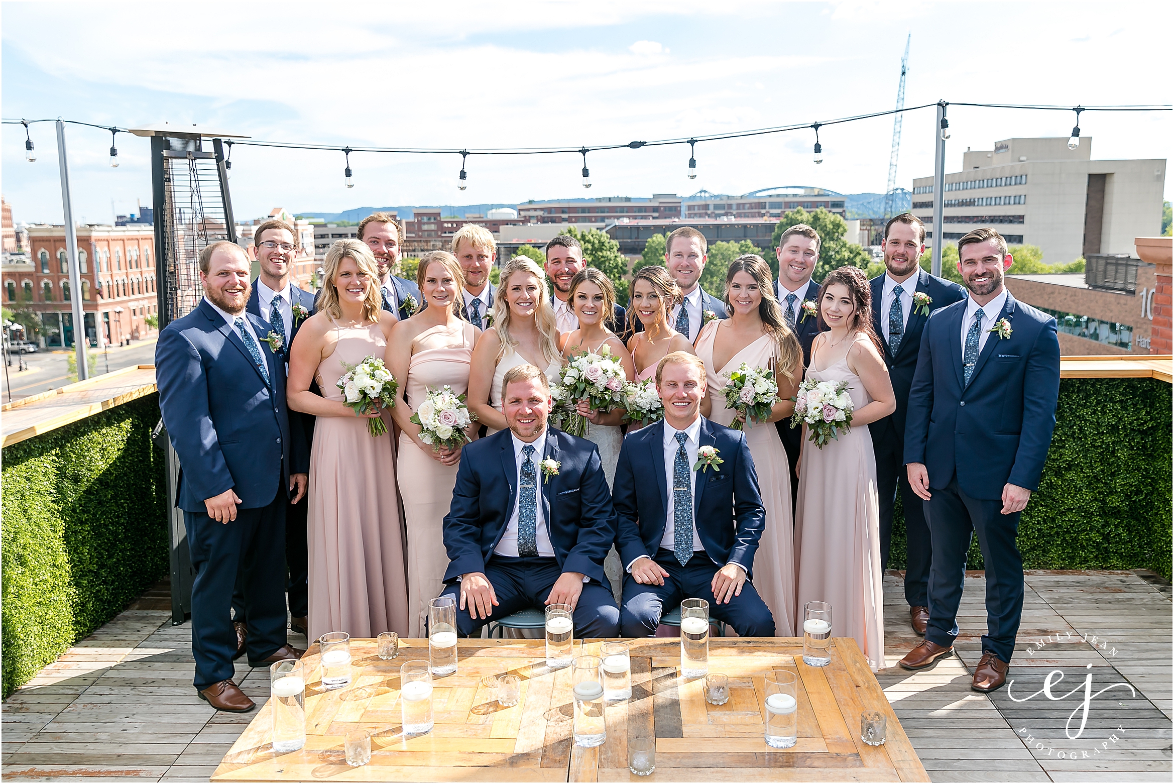 bridal party navy blush charmant rooftop la crosse wisconsin wedding photographer