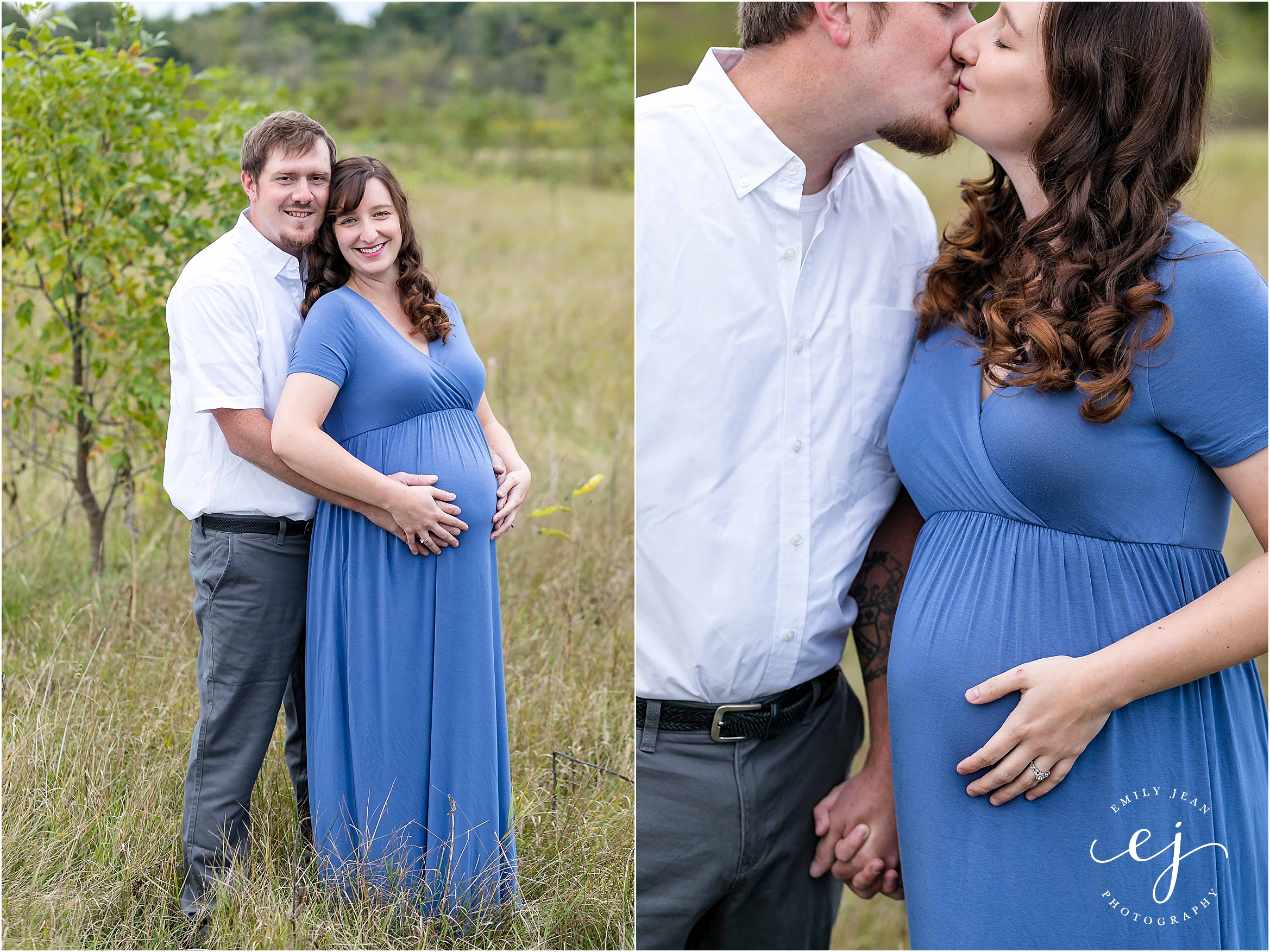 maternity couple blue dress wild grass