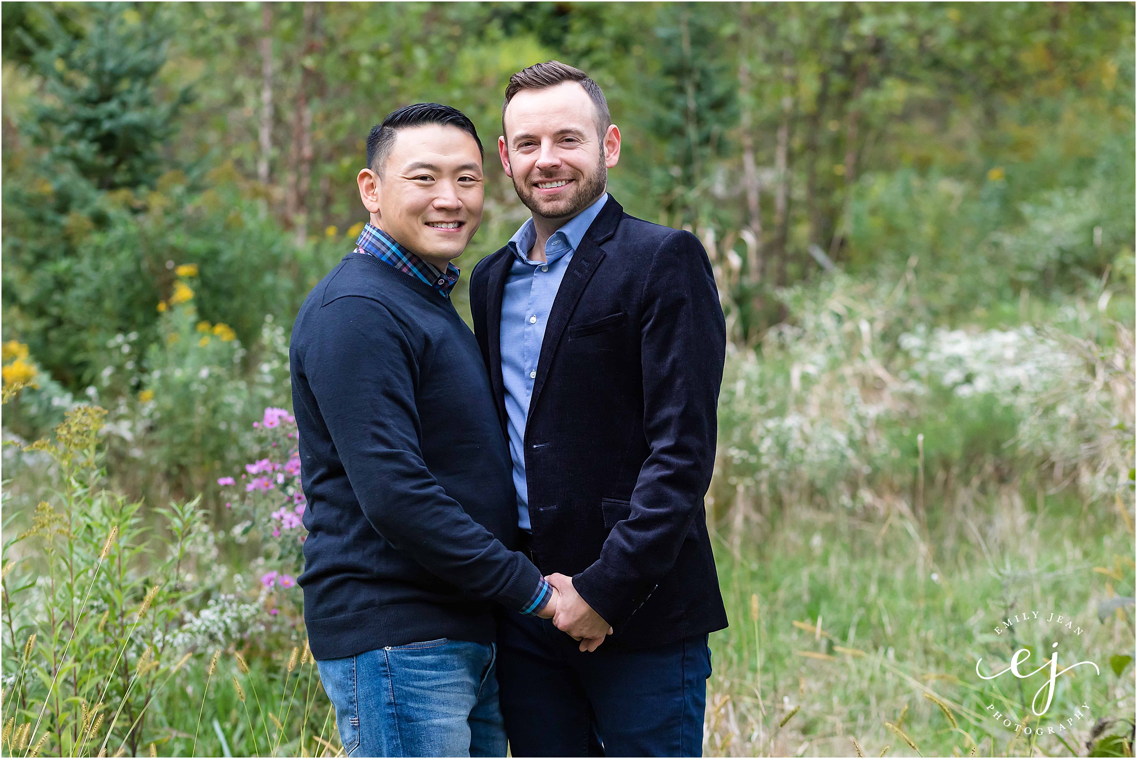 nature preserve engagement photo lgbt gay couple autumn