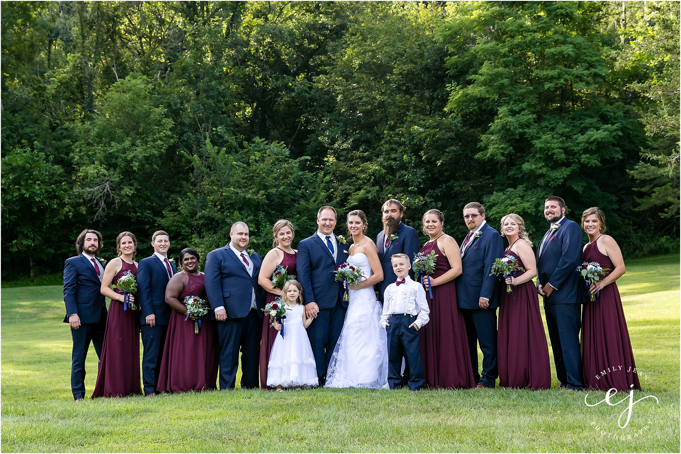 navy and burgundy bridal wedding party outdoors wisconsin photographer wedding