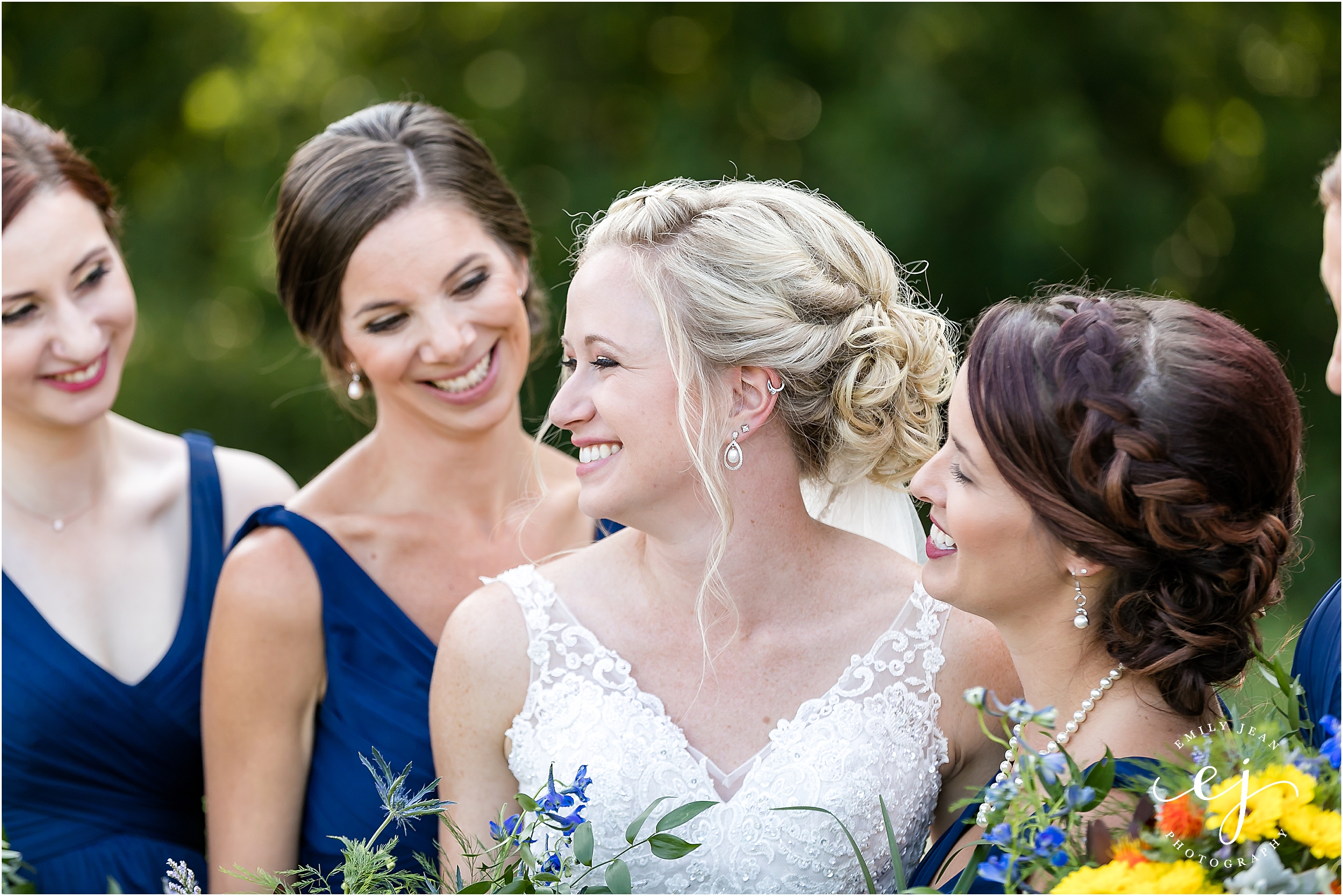 bridesmaids blue dress royal with wildflower bouquets black river falls wisconsin wedding