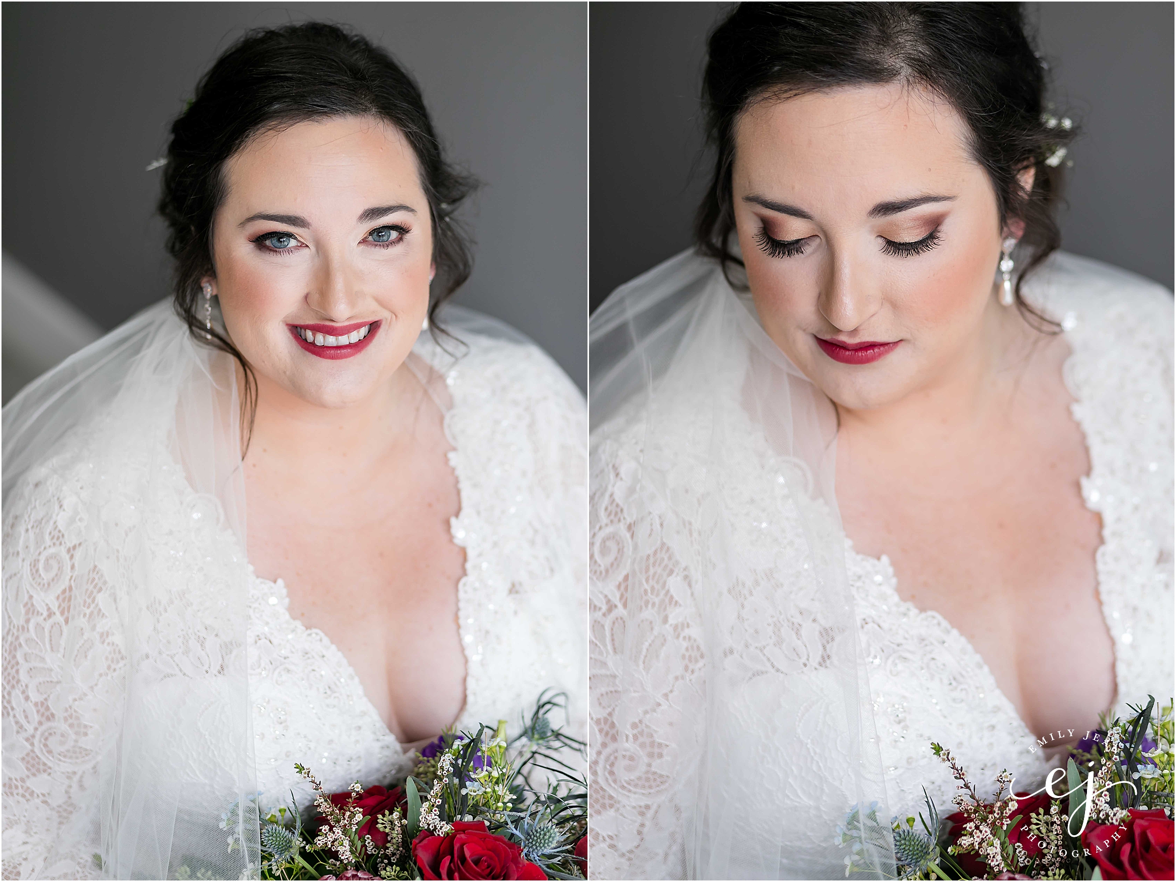 wisconsin wedding celebrations on the river bride makeup jewel tones light skin dark red lip