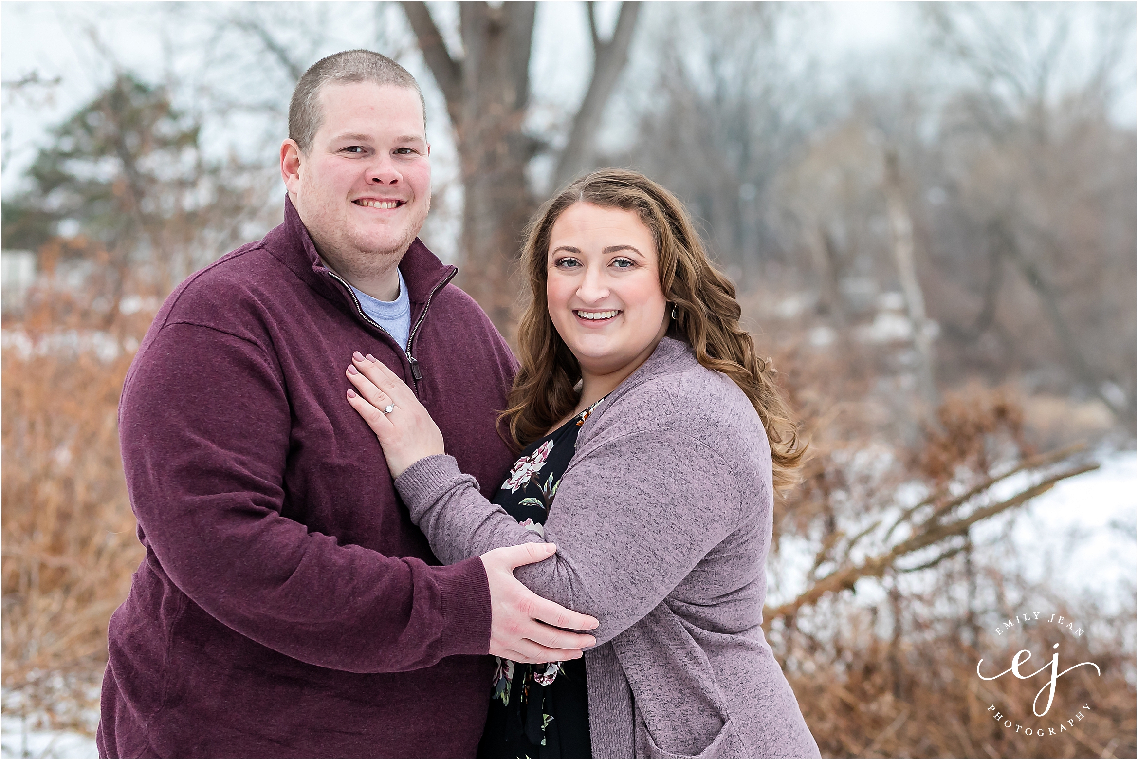 wisconsin engagement session photo couple smiling wearing purple stitch fix