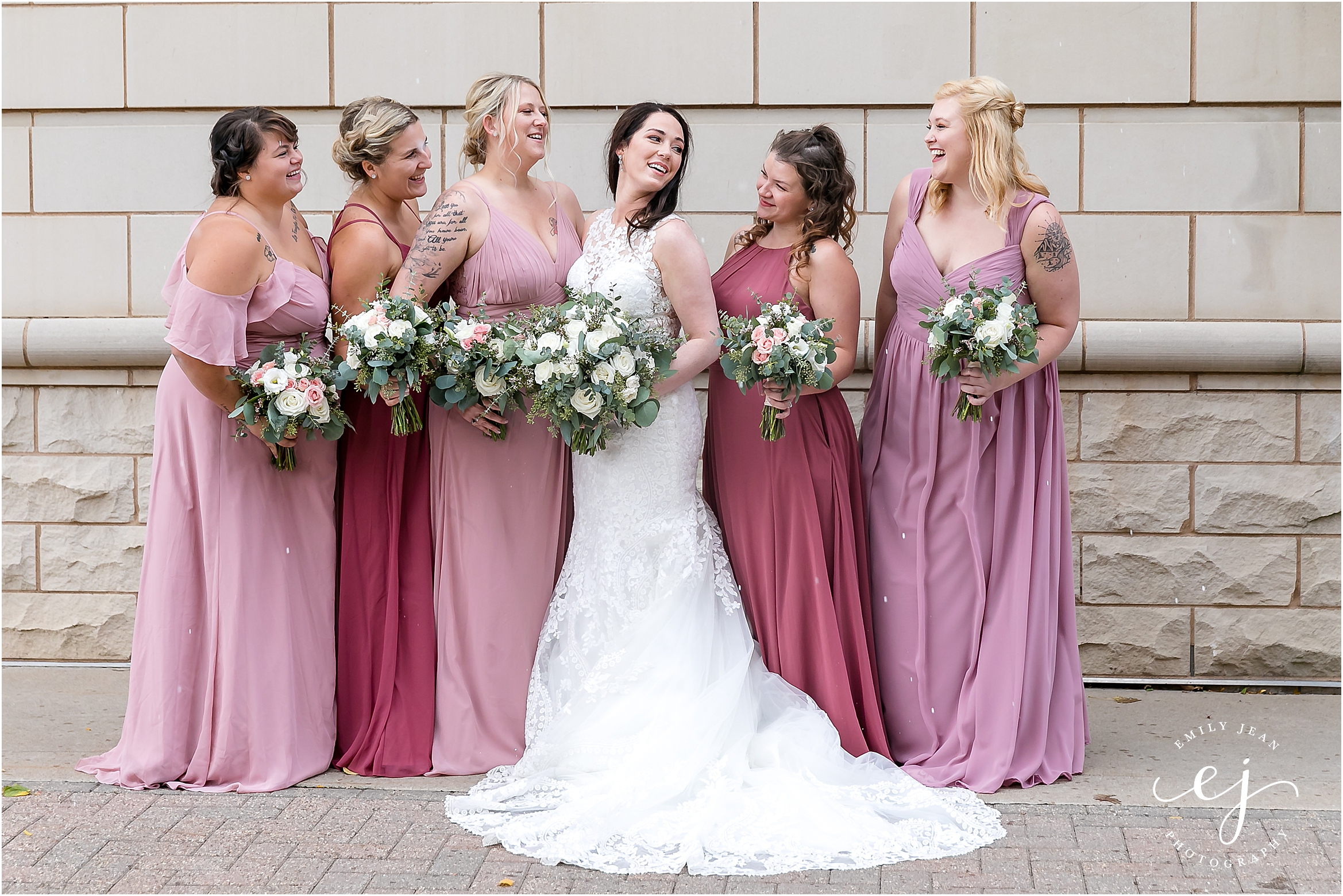 blush and pink bridesmaids white floral