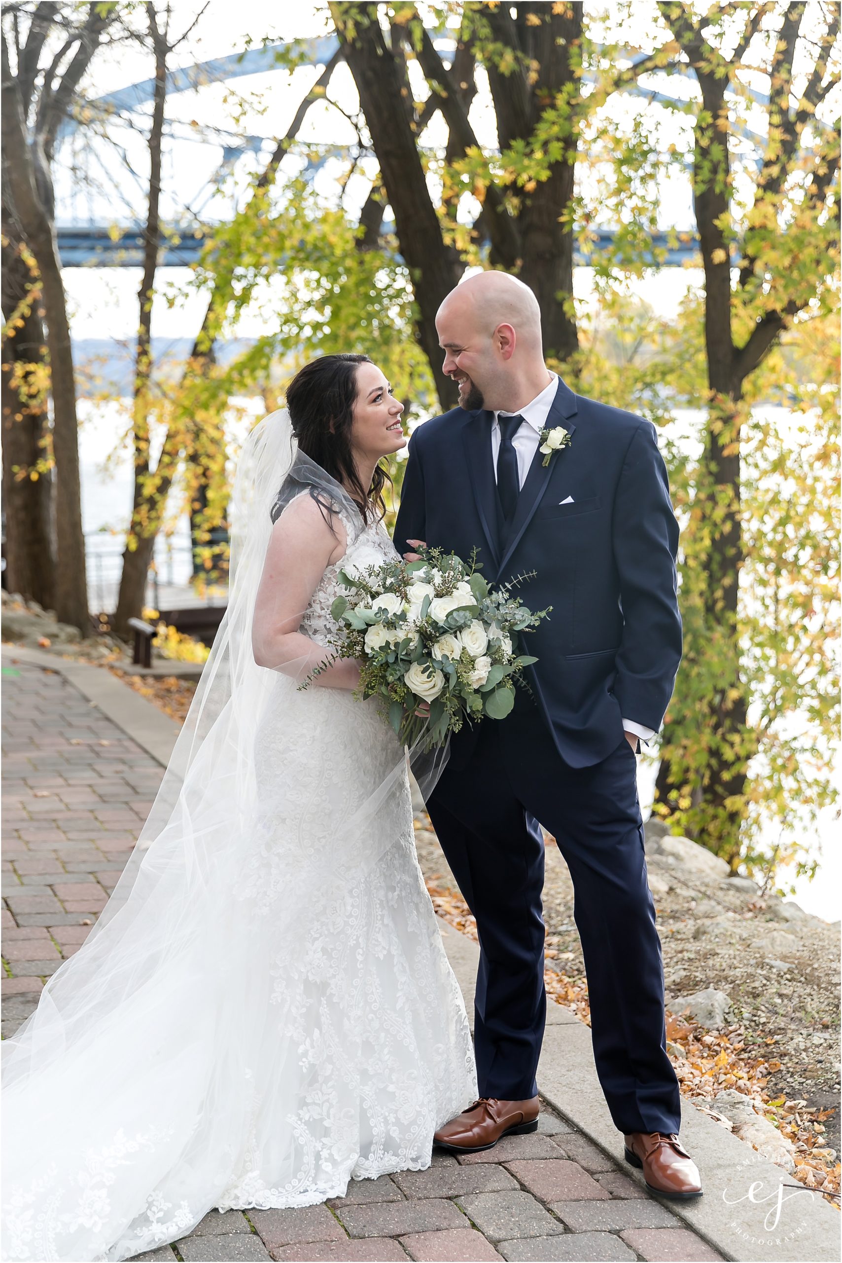 fall wedding portrait bride and groom cargill room waterfront wedding 