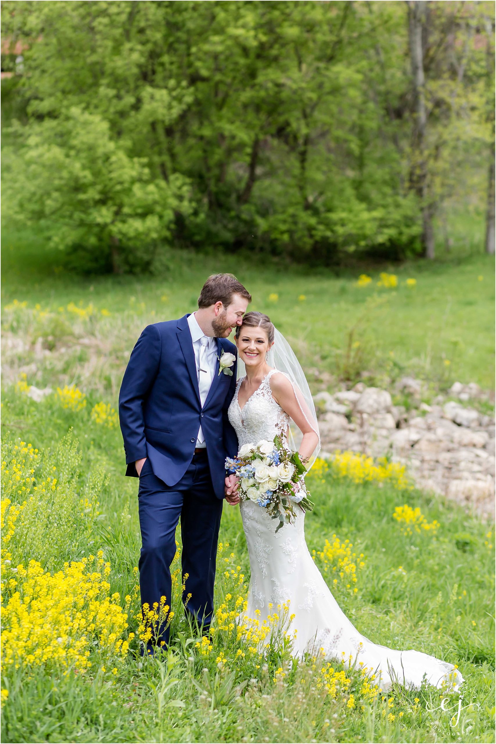 bride and groom outside spring wisconsin wedding