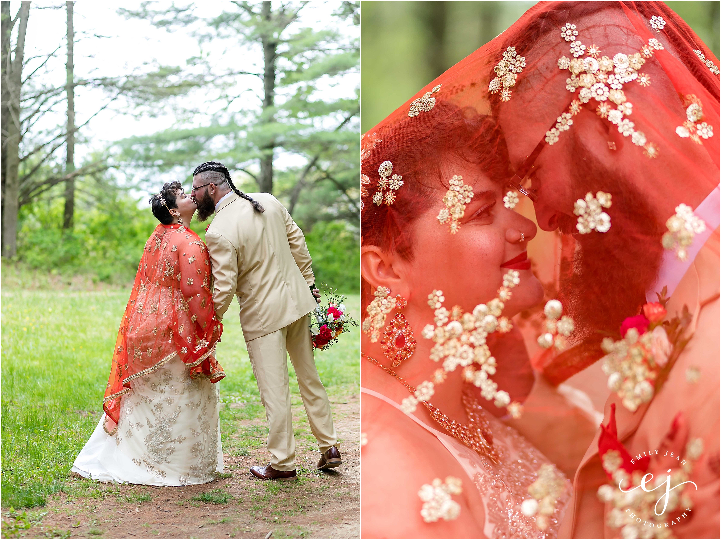 bride and groom under dupatta indian wedding veil