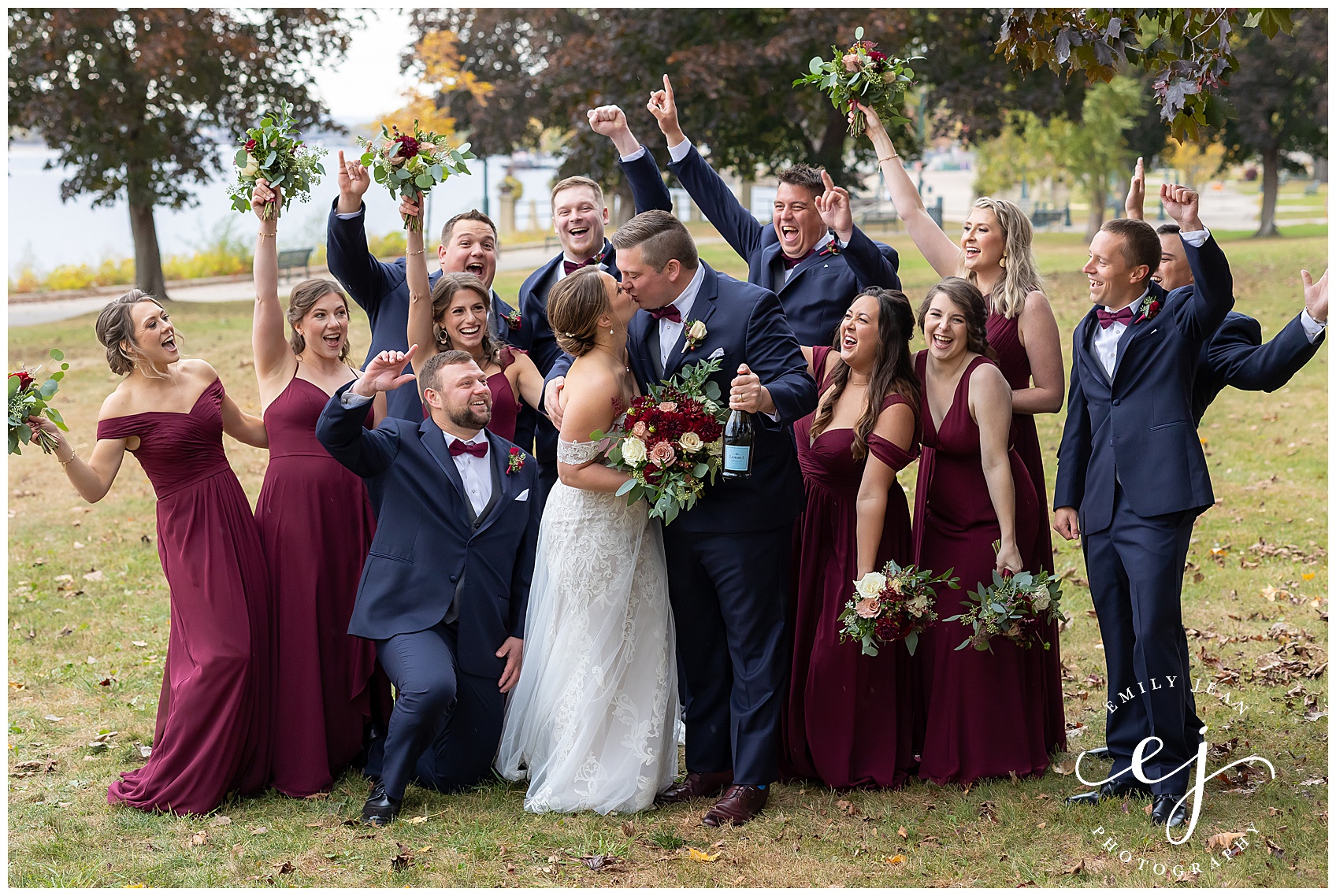 bridal party fun photo burgundy and navy