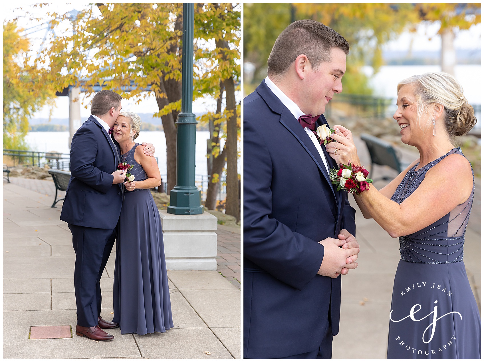mother of the groom put boutonniere on her son special moment