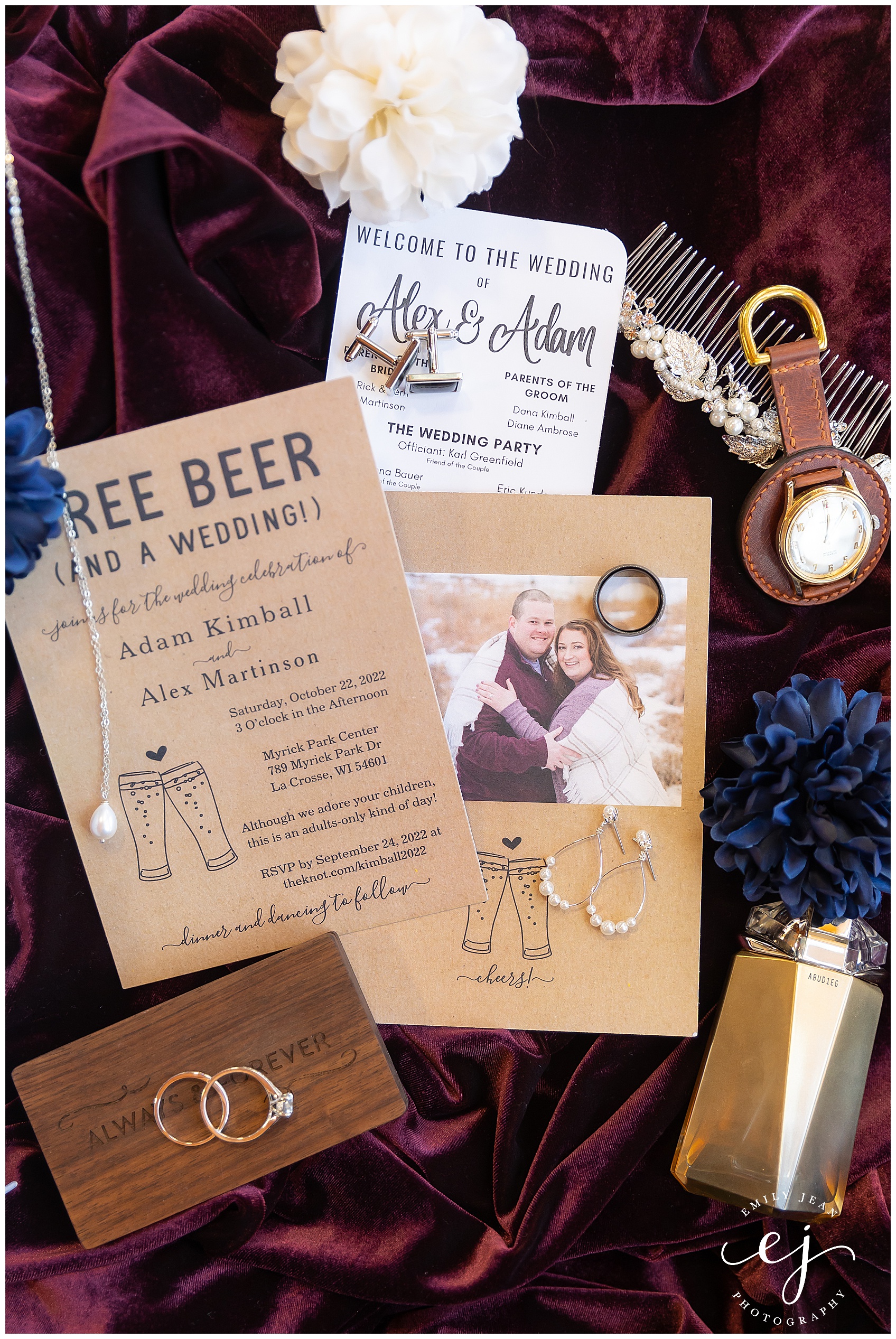 wedding invitations and details burgundy and kraft paper