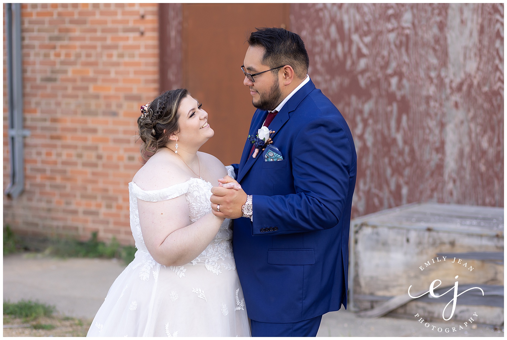 outdoor bride and groom portraits industrial brick yard