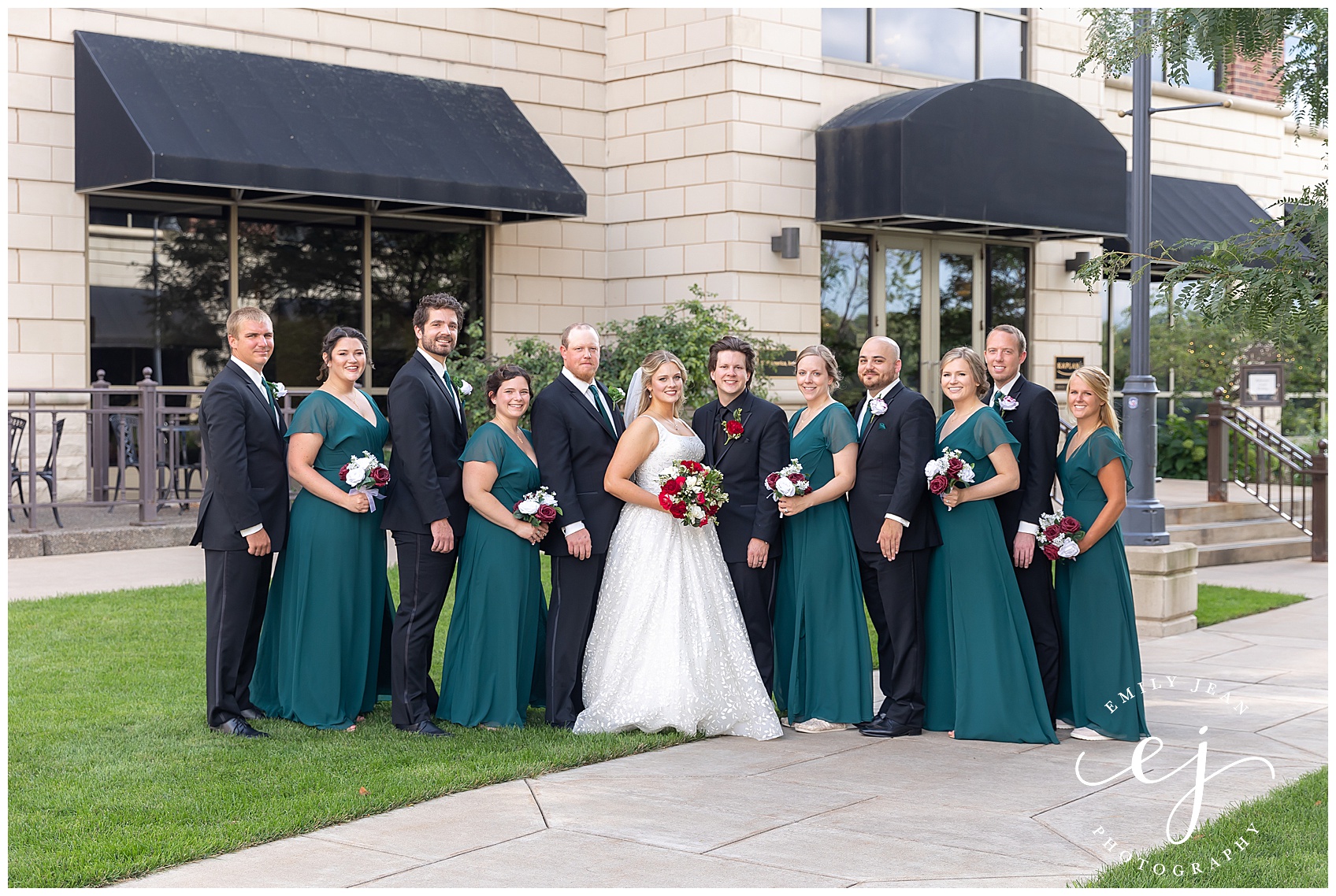 teal and black and red bridal party wedding