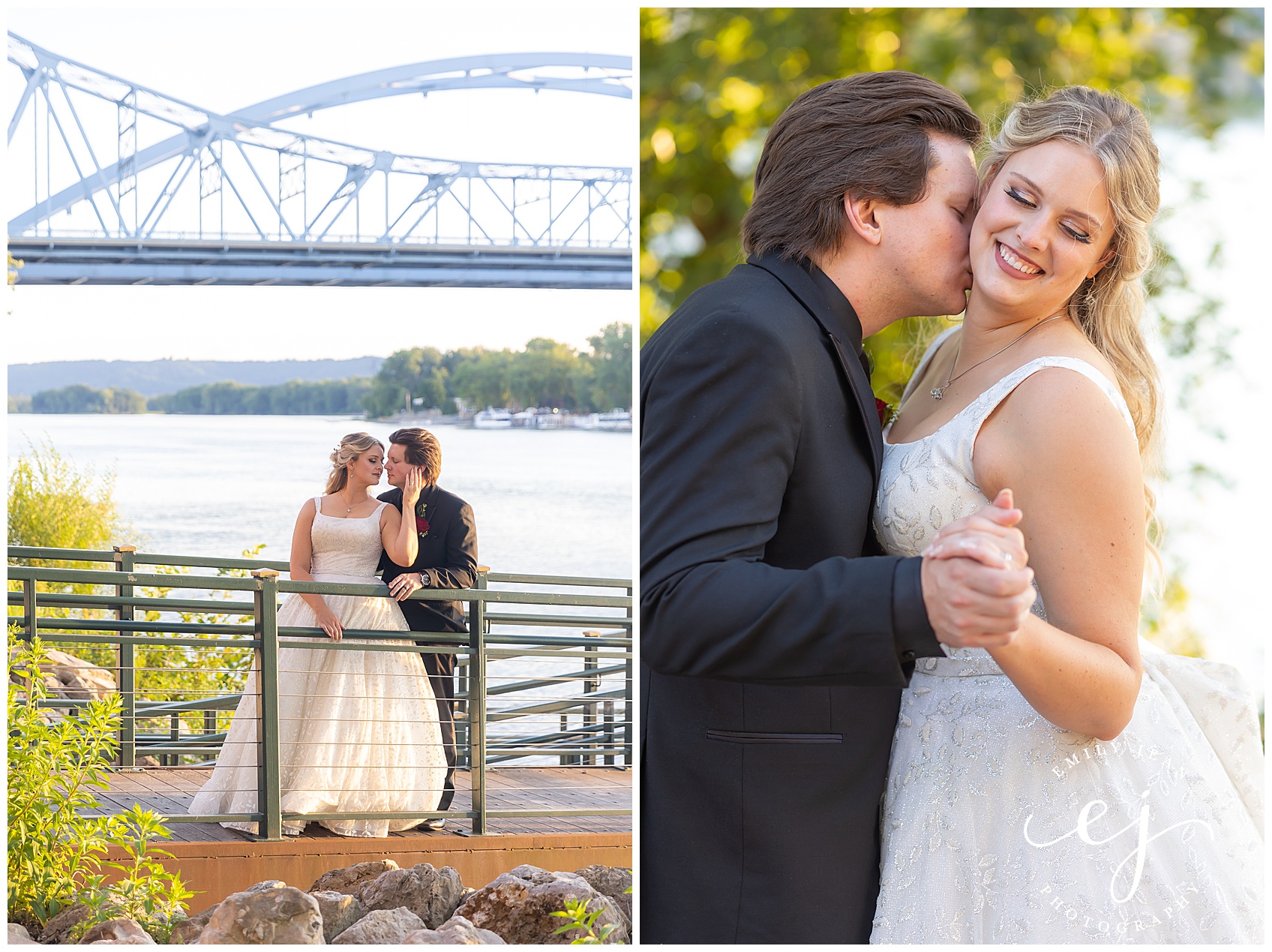 Romantic sunsets with the Cass Street bridge Mississippi river in La Crosse Wisconsin