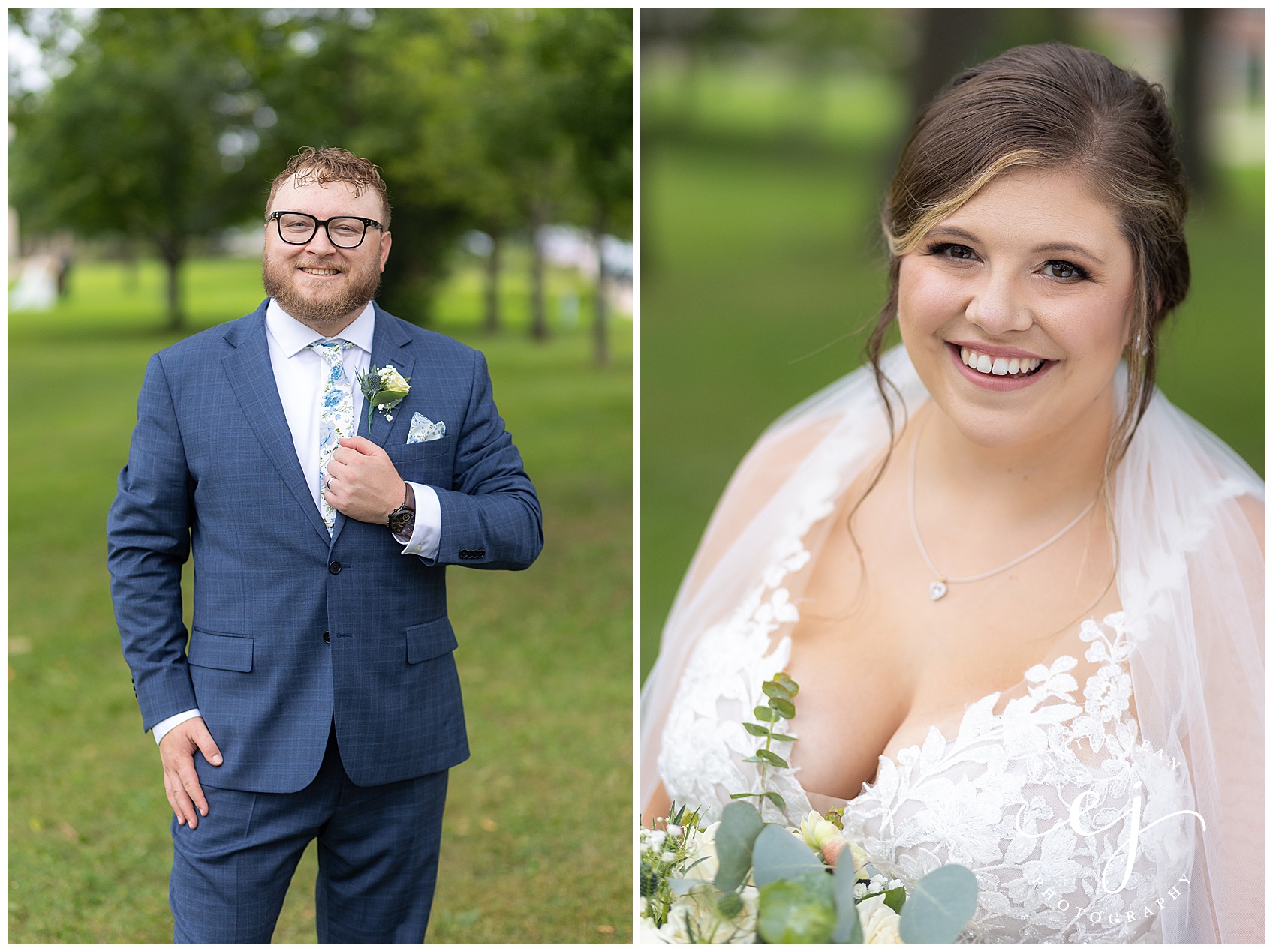 individual portraits of bride and groom