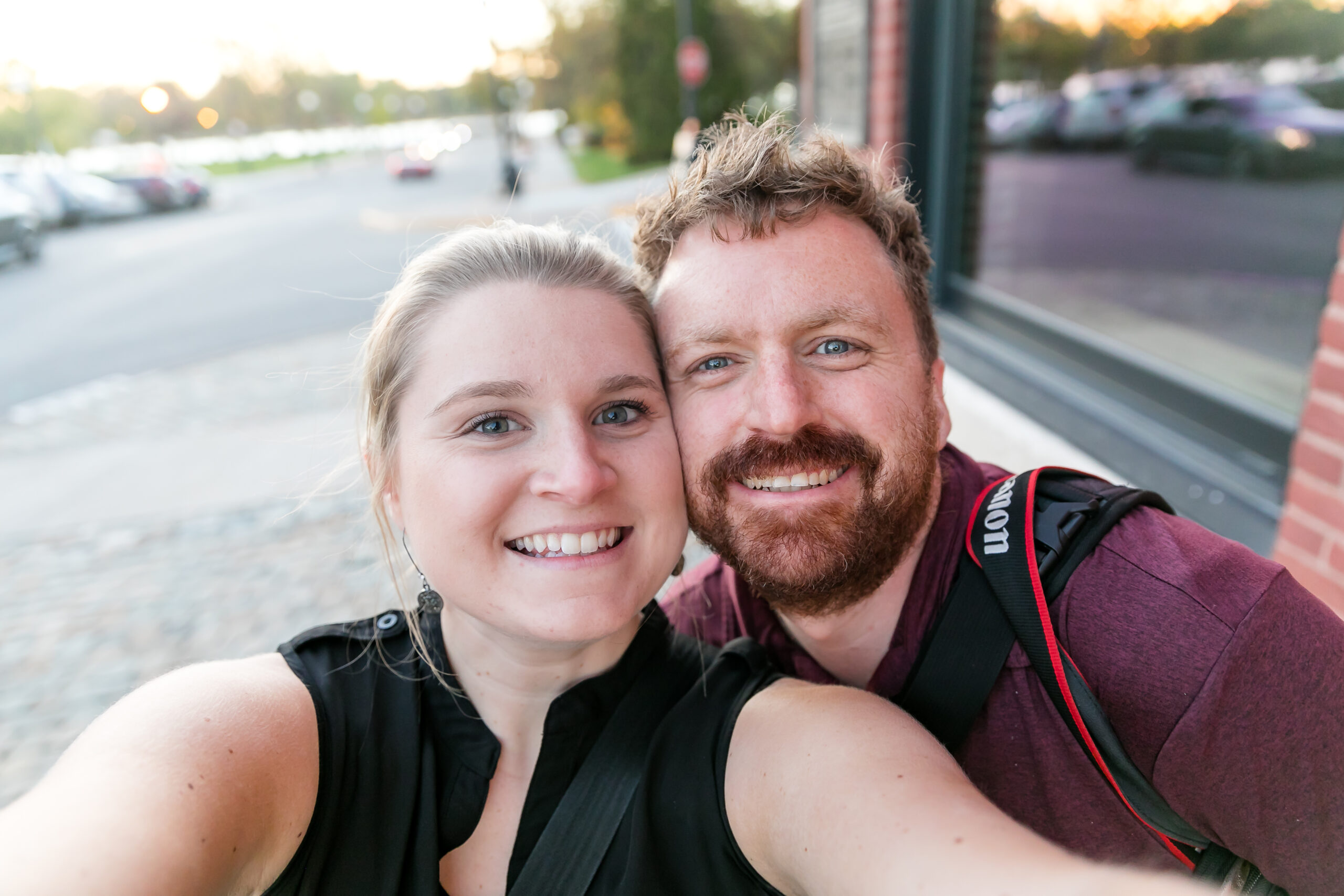 emily jean and ben branson selfie photo at a wedding they photographed in downtown la crosse wi 