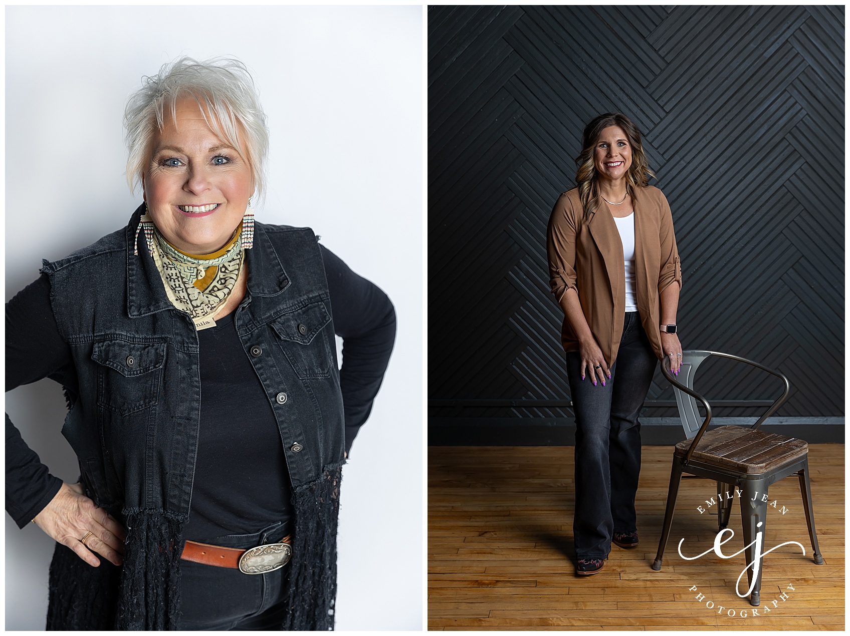marsha from west main boutique in spring grove, mn and reva witte pose for professional headshot photographer