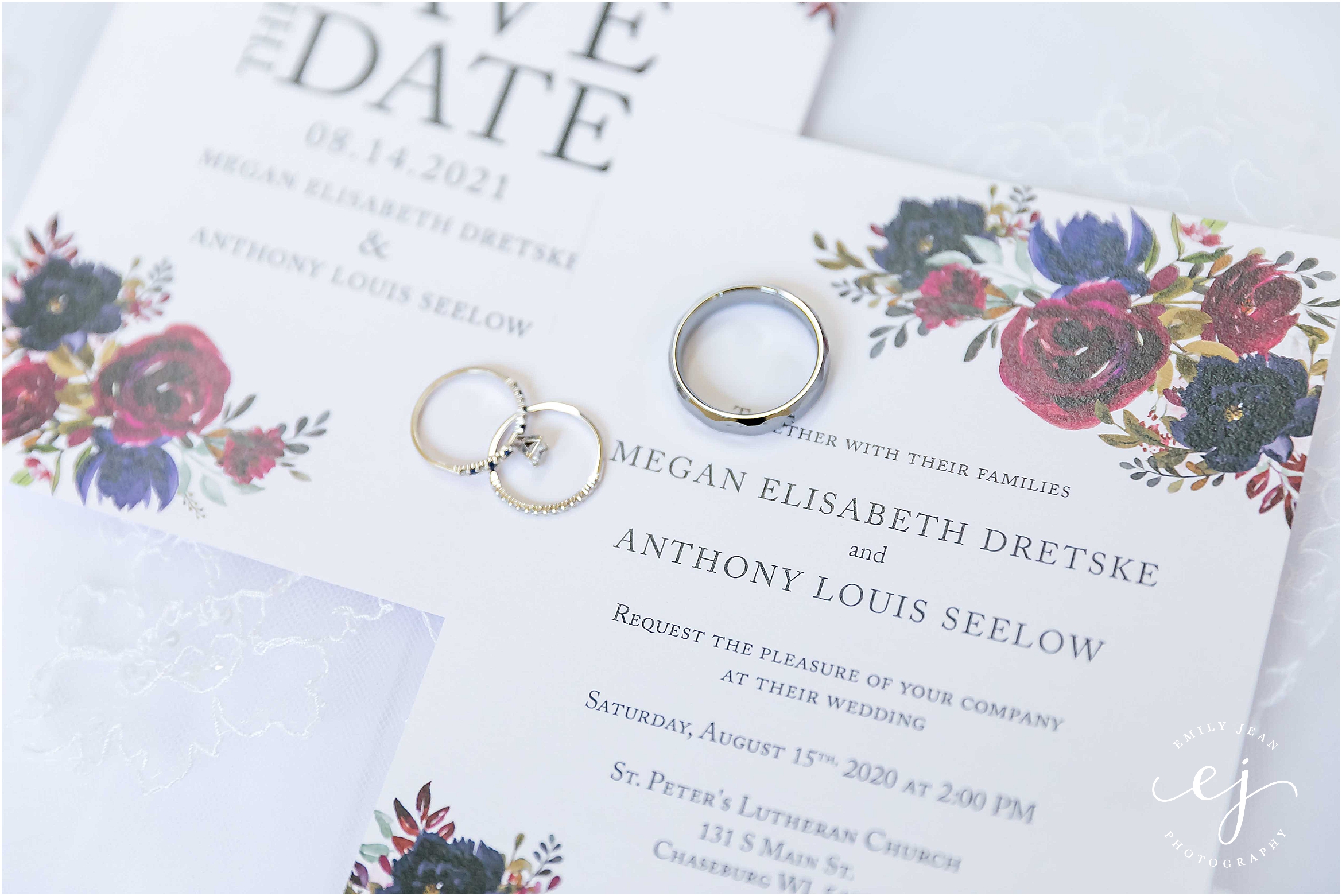 navy burgundy floral invitation suite wisconsin wedding