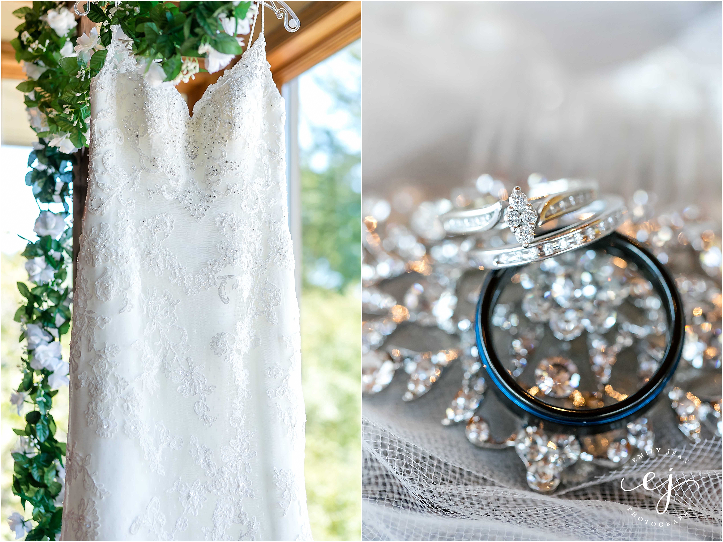 wedding dress and wedding rings cedar creek country club wedding