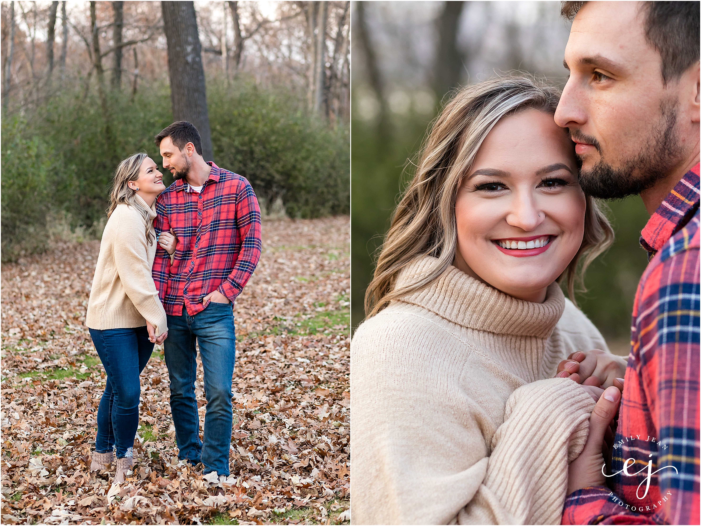 grandad bluff engagement session woman and man standing snuggling flannel shirt and beige turtleneck sweater