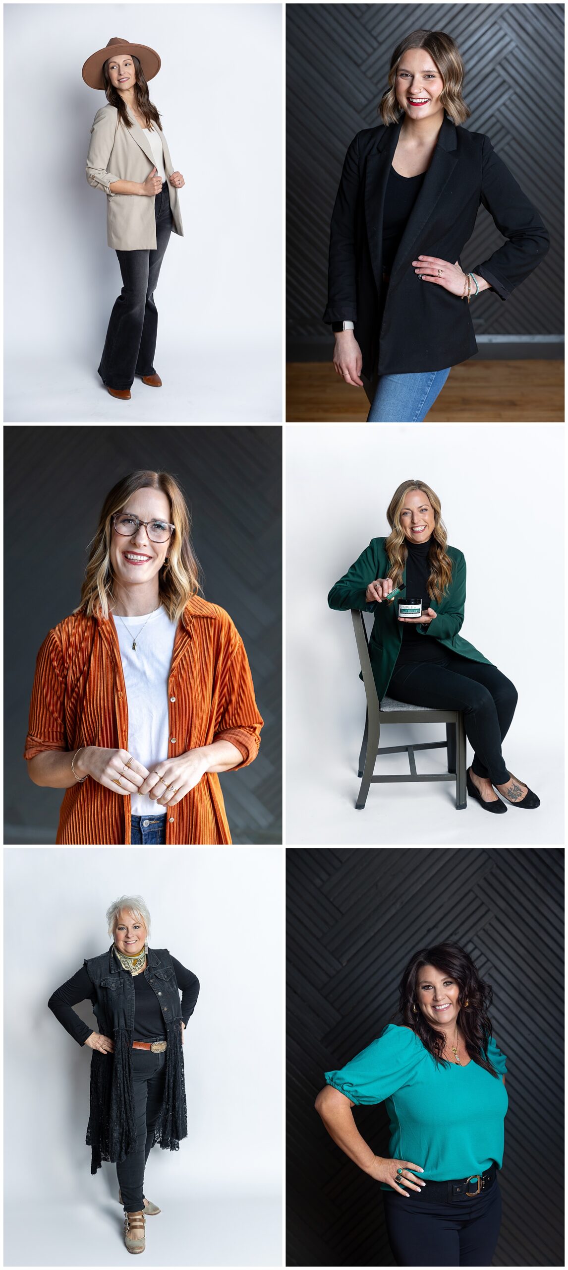 collage of six female, entrepreneurs, professional head, shots with white and black backgrounds